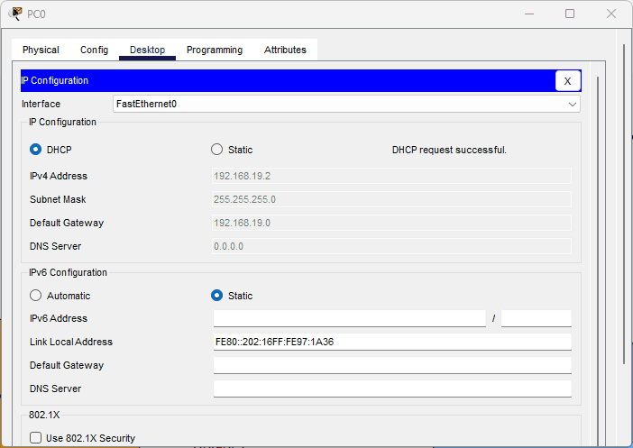 Interface Fa1/0 Router 2